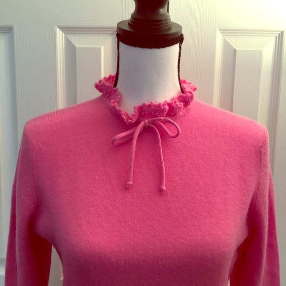 Cashmere bow lace high neck Victorian Barbie pink sweater - Picture 8 of 8